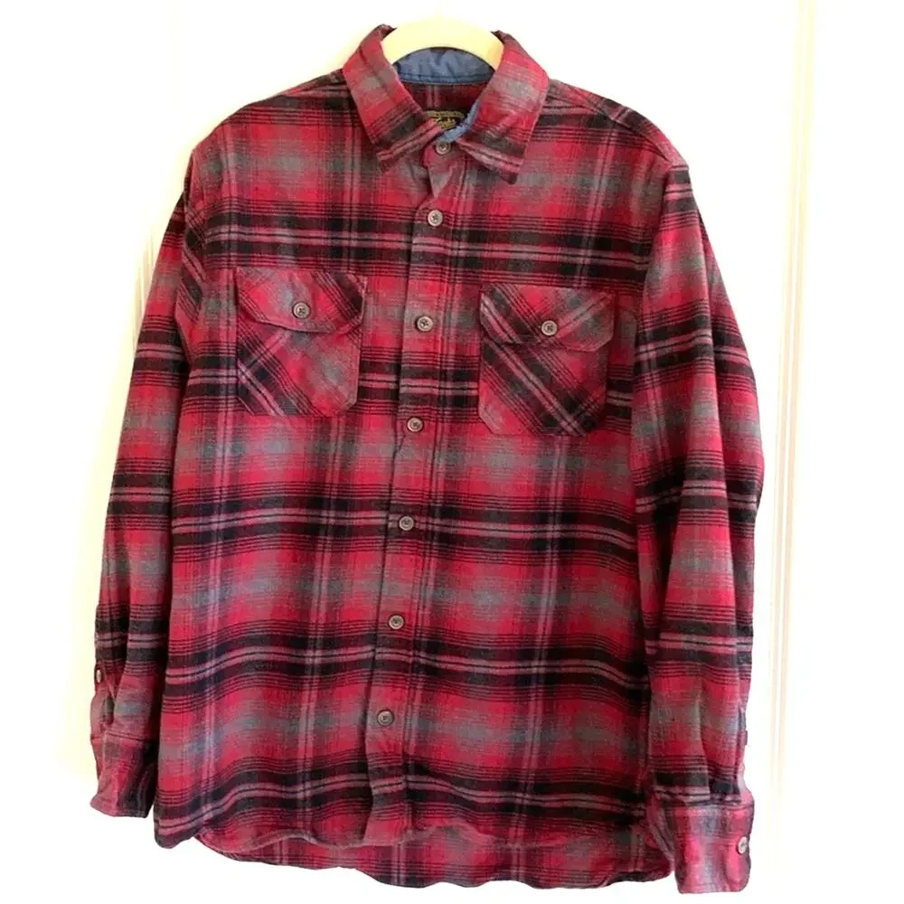 Boys Medium Thick Plaid Flannel Red and Black